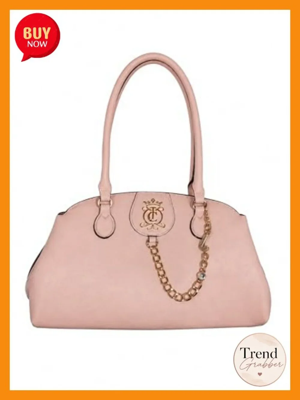 Structured Satchel with Gold-Tone Chain Accent & Top Handles